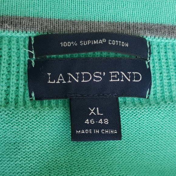 Lands' End Supima Cotton V-neck Sweater Green sz XL Pull over - Picture 6 of 8